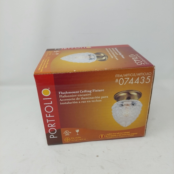 Porfolio Flushmount Ceiling Light Fixture Acorn Shape Hobnail Glass Gold Base - Picture 12 of 12